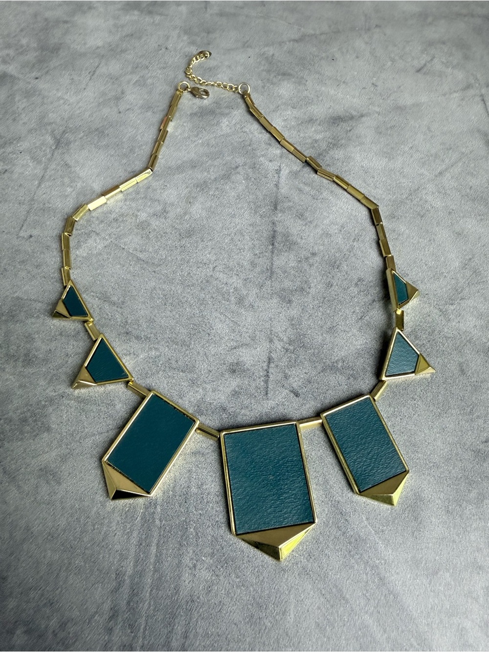 Gold-Tone Geometric Statement Necklace in Teal